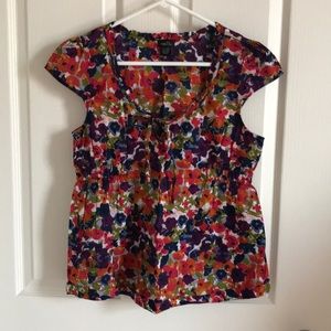 Cotton floral print empire waist side elastic top